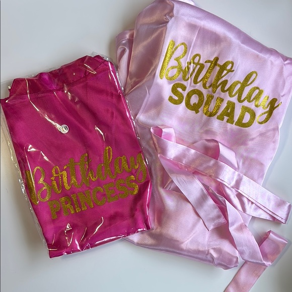 Other - Birthday Squad and Princess Squad Satin Robes Girls size 8/10 - Pink and Gold